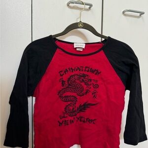 Y2K Chinatown New York vintage baseball tee Red & Black
